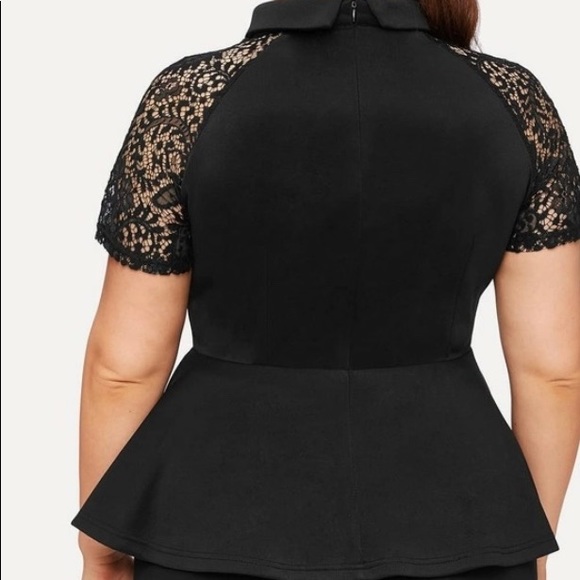 Plus Floral Lace Sleeve Peplum Top - Picture 2 of 2